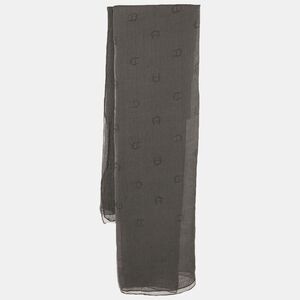 Aigner Grey Logo Print Crinkle Silk Scarf